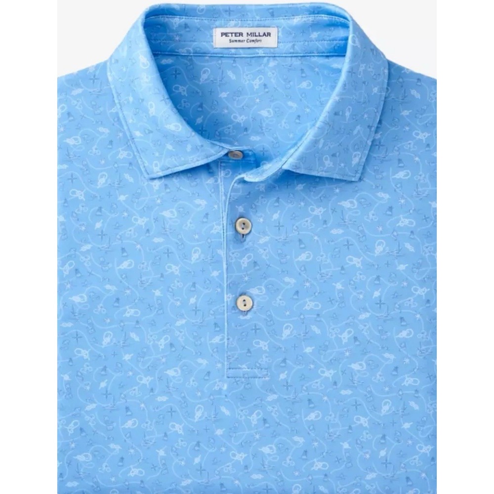 NWT Peter Millar "Show Me The Way" Sailing Print Polo Golf‎ Shirt CBLU BLUE XXL